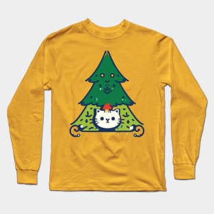 Meowy Catmas - Cute Cat In A Christmas Tree Long Sleeve T-Shirt